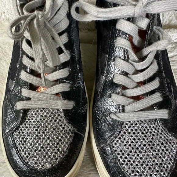 P448 Women’s Black, Metallic and Lace High Tops, Size 9-9.5 - Picture 3 of 10